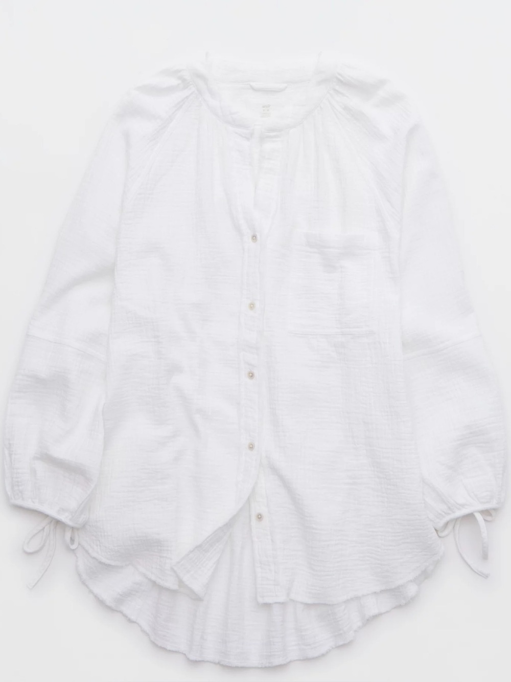 Aerie Daybreak Coverup Shirt Small Petite White Gauze Cotton Button Front Boho - Picture 4 of 16